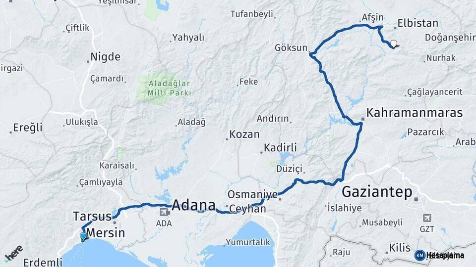 Mersin Ekinözü Kahramanmaraş Arası Kaç Km - Yol Haritası
