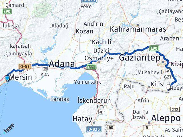 Mersin Elbeyli Kilis Arası Kaç Km - Yol Haritası