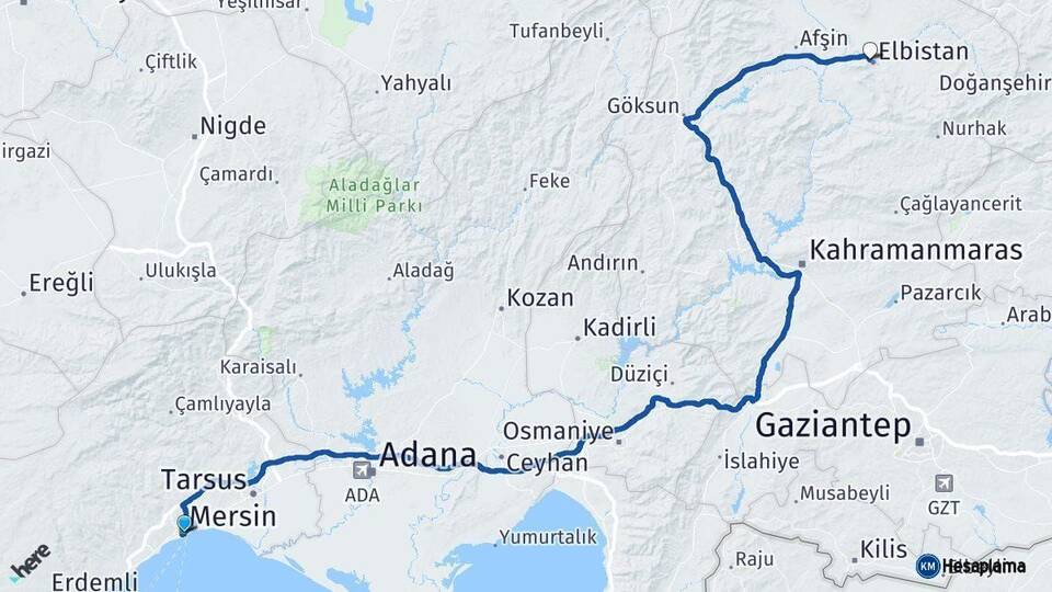 Mersin Elbistan Kahramanmaraş Arası Kaç Km - Yol Haritası