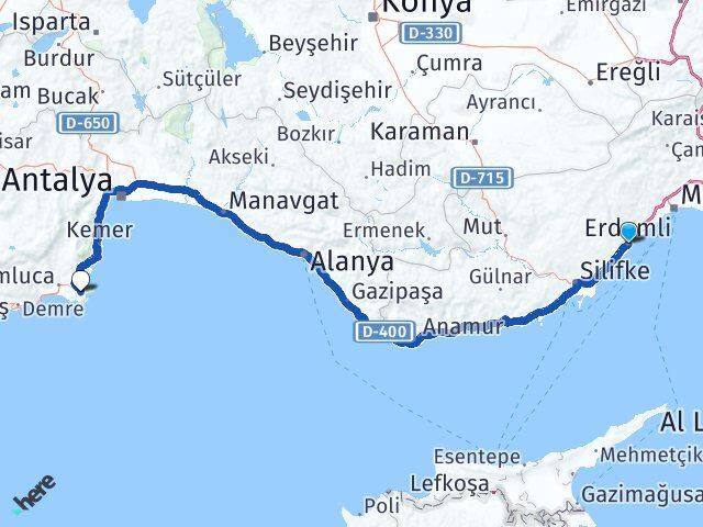 Mersin Erdemli Adrasan Kumluca Antalya Arası Kaç Km - Yol Haritası