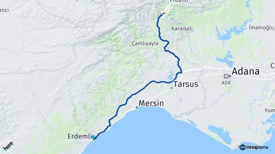 Mersin Erdemli Akçatekir Pozantı Adana Arası Kaç Km - Yol Haritası