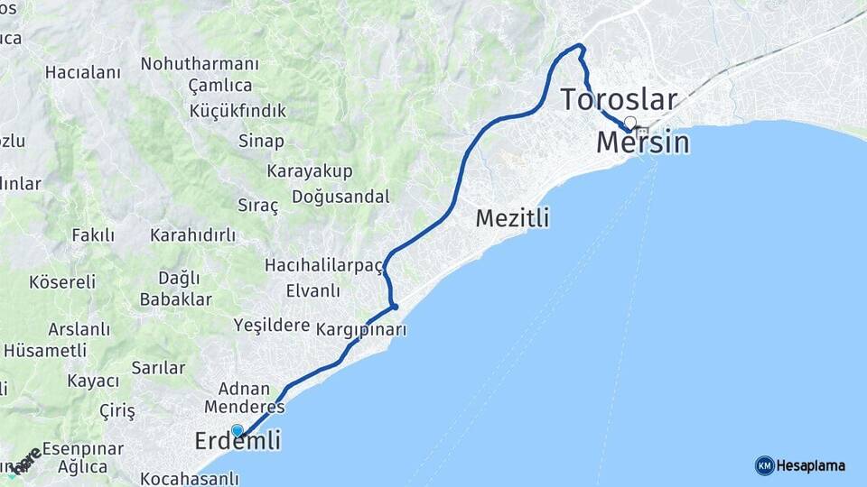 Mersin Erdemli Akdeniz Arası Kaç Km - Yol Haritası