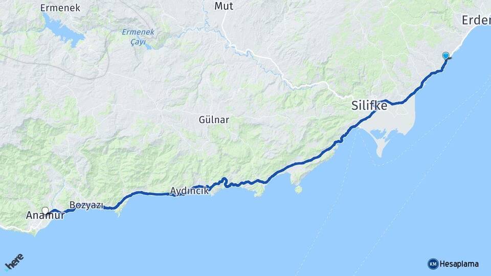 Mersin Erdemli Ayaş Anamur Arası Kaç Km - Yol Haritası