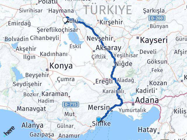 Mersin Erdemli Ayaş Kulu Konya Arası Kaç Km - Yol Haritası
