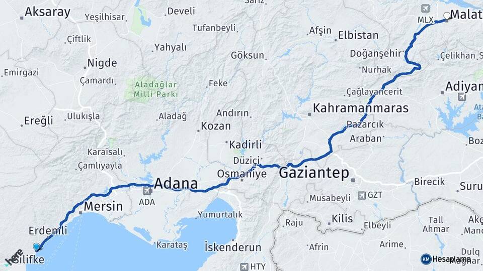 Mersin Erdemli Ayaş Malatya Arası Kaç Km - Yol Haritası