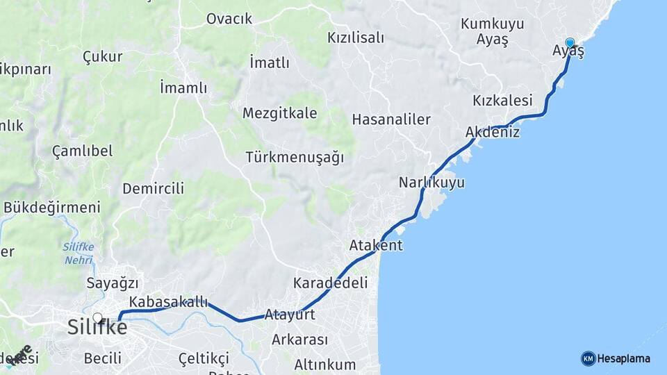Mersin Erdemli Ayaş Silifke Arası Kaç Km - Yol Haritası