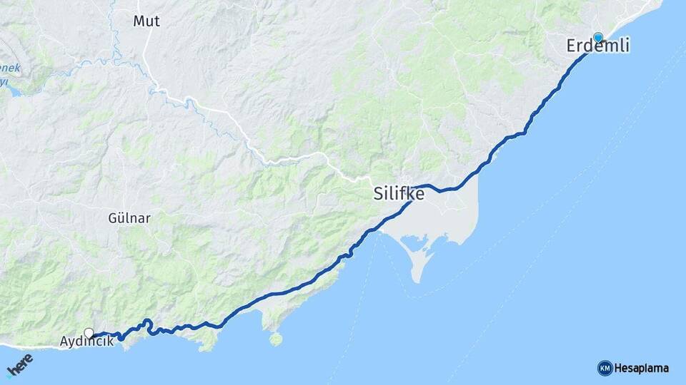Mersin Erdemli Aydıncık Arası Kaç Km - Yol Haritası