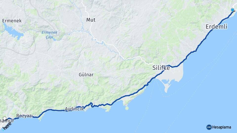 Mersin Erdemli Çeşmeli Anamur Arası Kaç Km - Yol Haritası