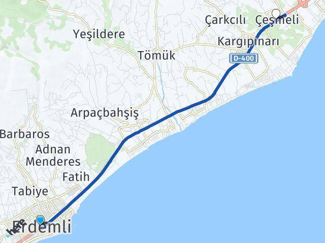 Mersin Erdemli Çeşmeli Erdemli Arası Kaç Km - Yol Haritası