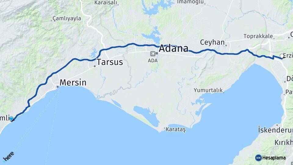 Mersin Erdemli Erzin Hatay Arası Kaç Km - Yol Haritası