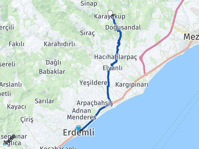 Mersin Erdemli Karayakup Erdemli Arası Kaç Km - Yol Haritası