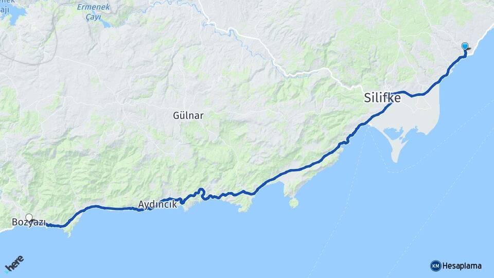 Mersin Erdemli Kızkalesi Bozyazı Arası Kaç Km - Yol Haritası