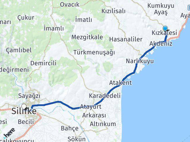 Mersin Erdemli Kızkalesi Silifke Arası Kaç Km - Yol Haritası