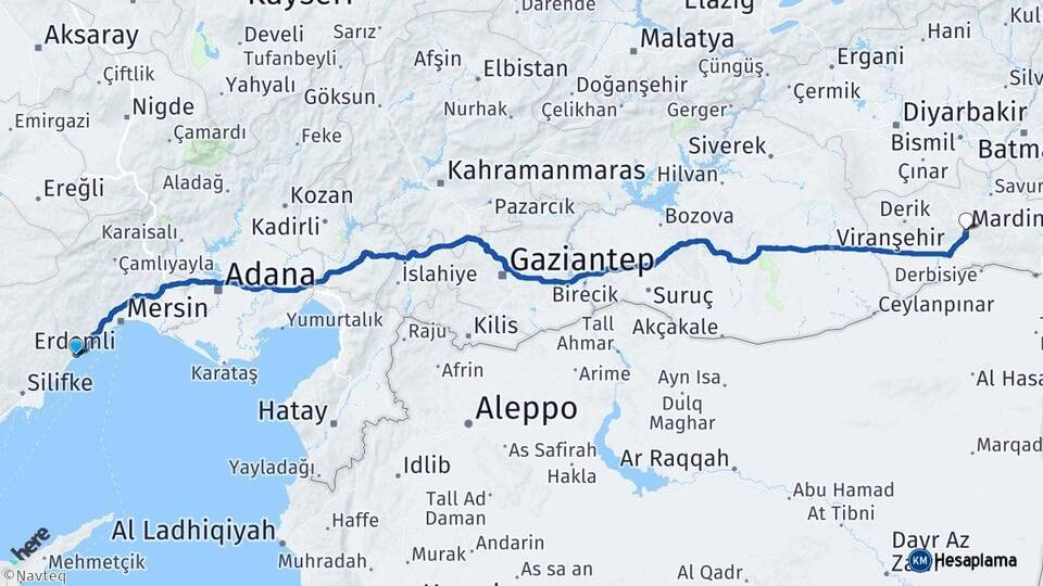 Mersin Erdemli Mardin Arası Kaç Km - Yol Haritası