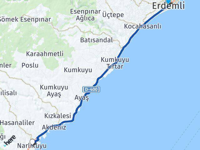 Mersin Erdemli Narlıkuyu Silifke Arası Kaç Km - Yol Haritası