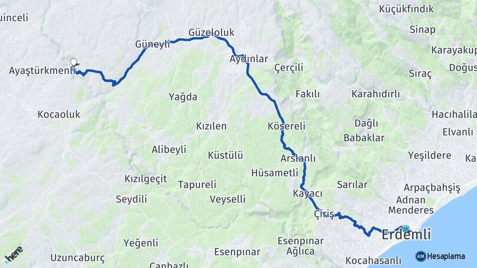 Mersin Erdemli Sarıaydın Silifke Arası Kaç Km - Yol Haritası