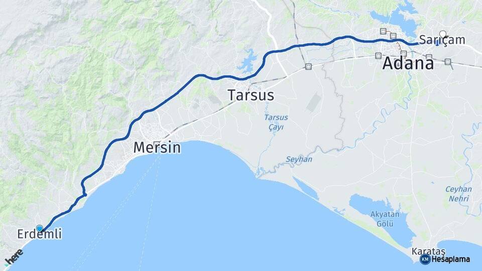 Mersin Erdemli Sarıçam Adana Arası Kaç Km - Yol Haritası