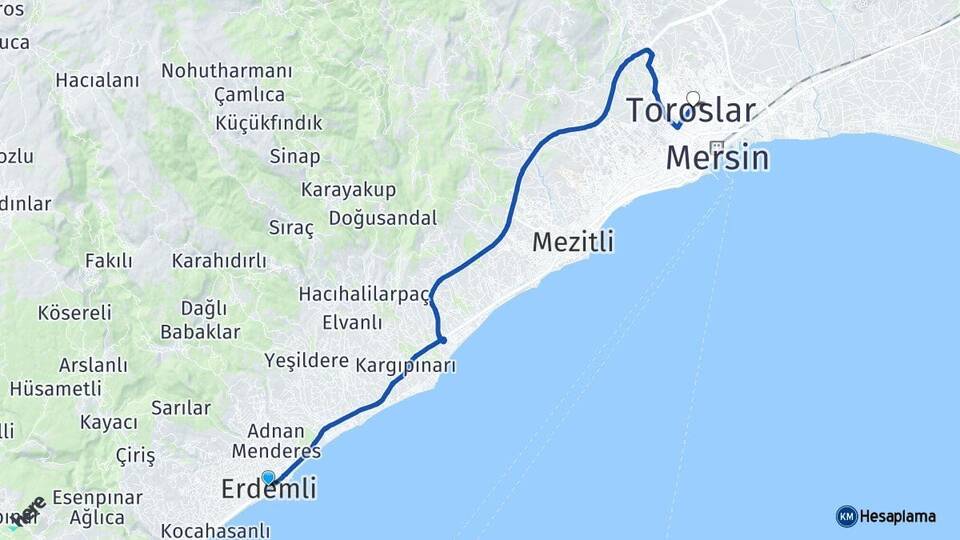 Mersin Erdemli Toroslar Arası Kaç Km - Yol Haritası