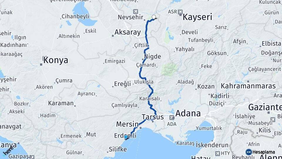 Mersin Erdemli Ürgüp Nevşehir Arası Kaç Km - Yol Haritası