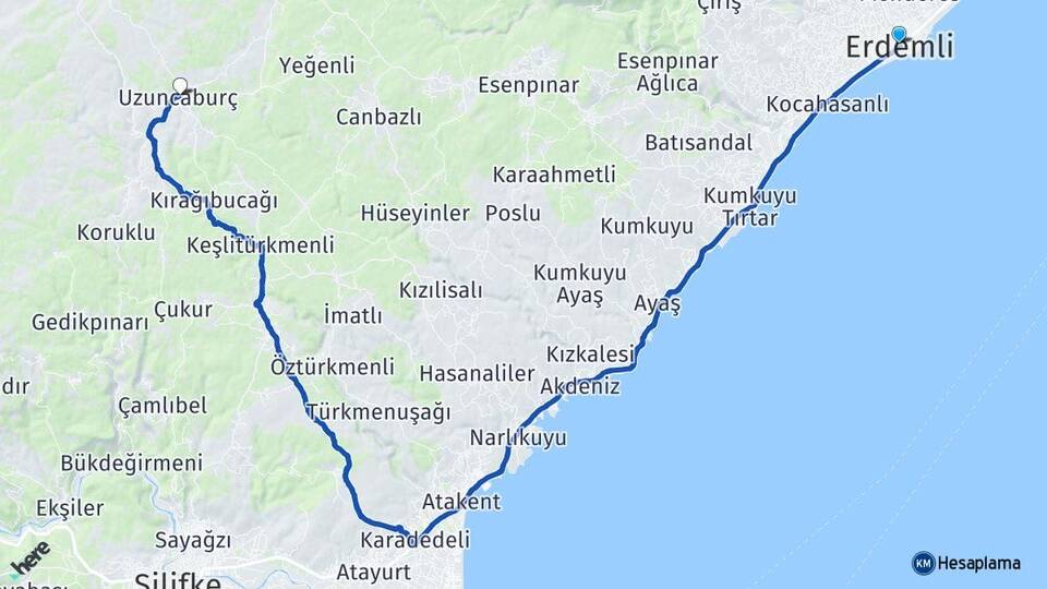 Mersin Erdemli Uzuncaburç Silifke Arası Kaç Km - Yol Haritası
