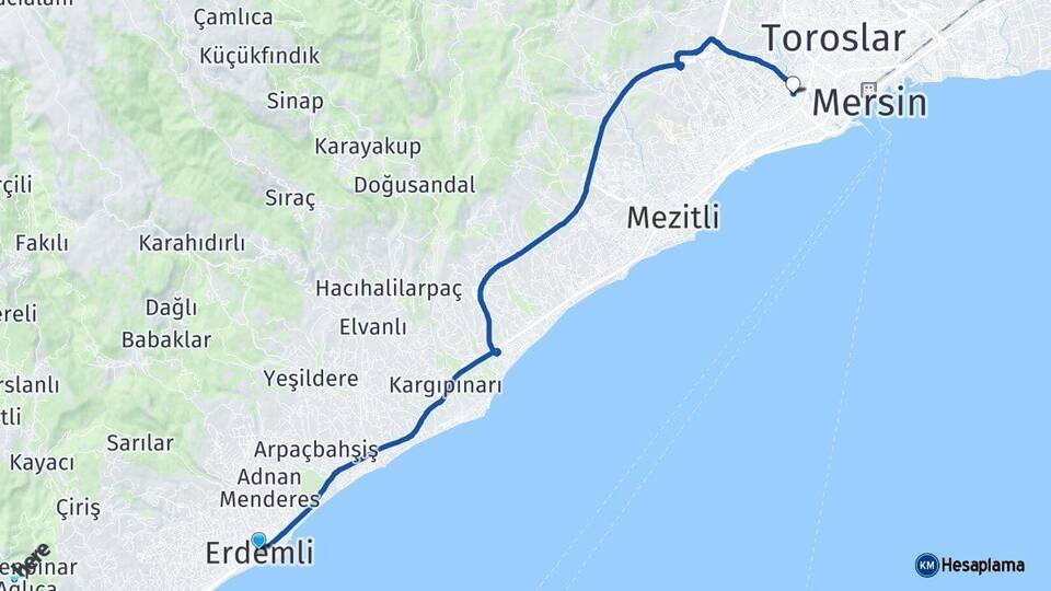 Mersin Erdemli Yenişehir Arası Kaç Km - Yol Haritası
