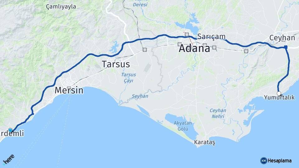 Mersin Erdemli Yumurtalık Adana Arası Kaç Km - Yol Haritası