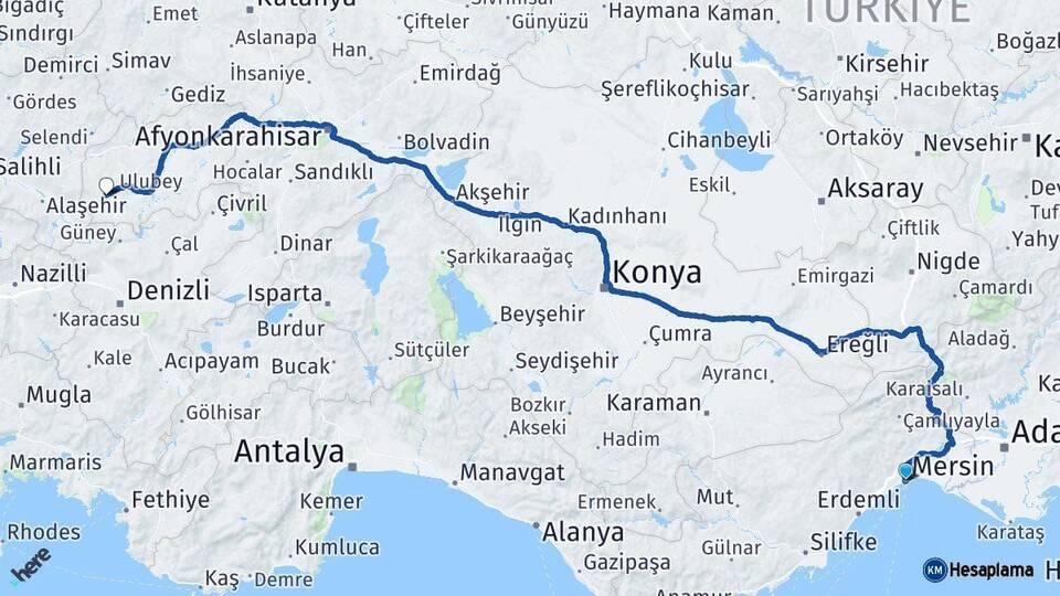 Mersin Eşme Uşak Arası Kaç Km - Yol Haritası