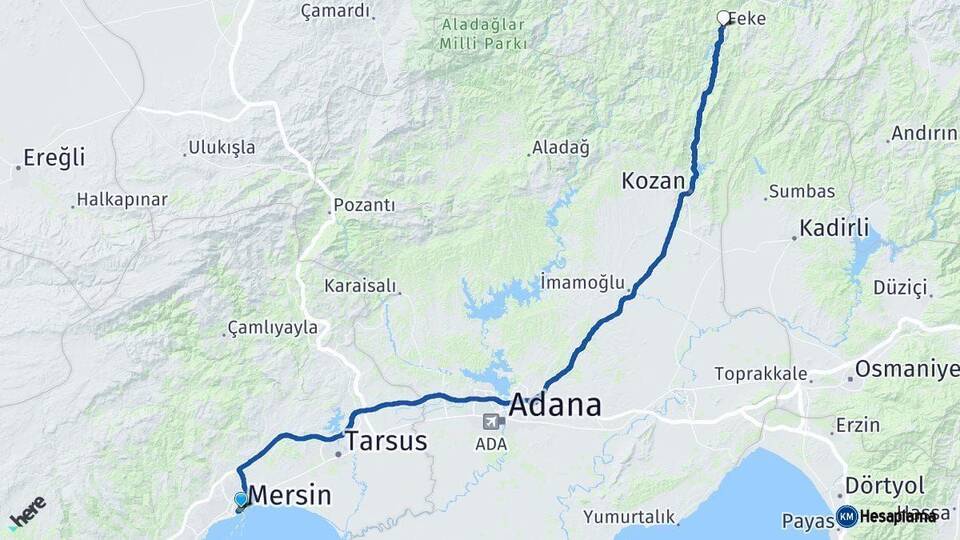 Mersin Feke Adana Arası Kaç Km - Yol Haritası