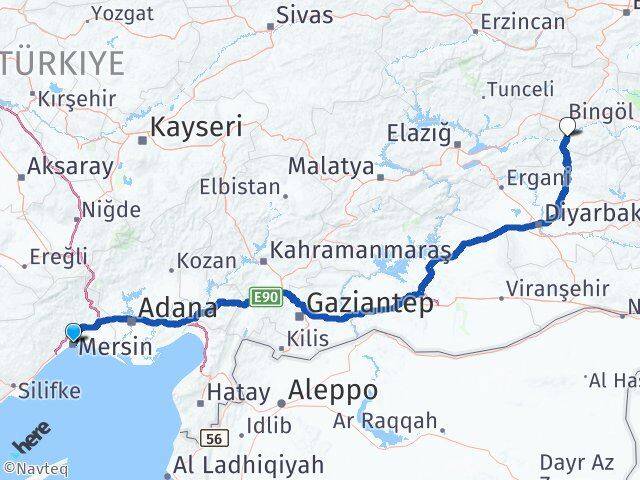 Mersin Genç Bingöl Arası Kaç Km - Yol Haritası
