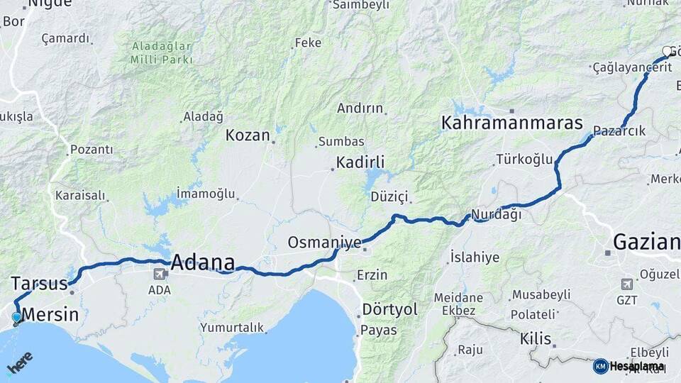 Mersin Gölbaşı Adıyaman Arası Kaç Km - Yol Haritası