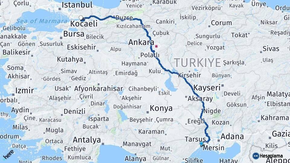 Mersin Gölcük Kocaeli Arası Kaç Km - Yol Haritası