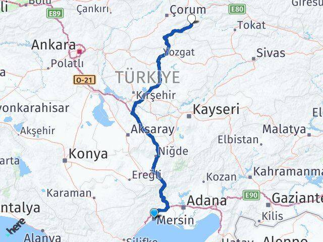 Mersin Göynücek Amasya Arası Kaç Km - Yol Haritası