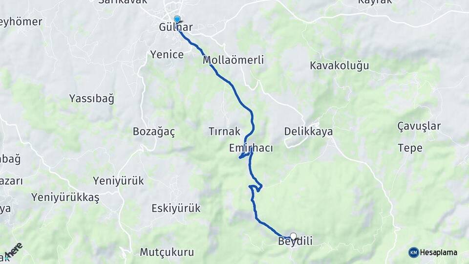 Mersin Gülnar Beydili Gülnar Arası Kaç Km - Yol Haritası