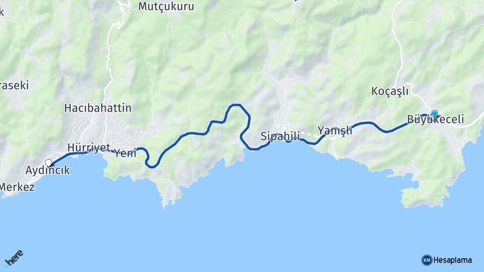 Mersin Gülnar Büyükeceli Aydıncık Arası Kaç Km - Yol Haritası