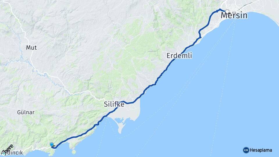 Mersin Gülnar Büyükeceli Yenişehir Arası Kaç Km - Yol Haritası