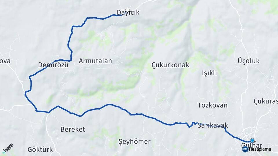 Mersin Gülnar Dayıcık Gülnar Arası Kaç Km - Yol Haritası