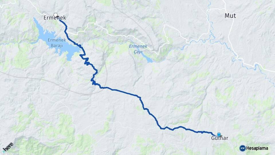Mersin Gülnar Ermenek Karaman Arası Kaç Km - Yol Haritası