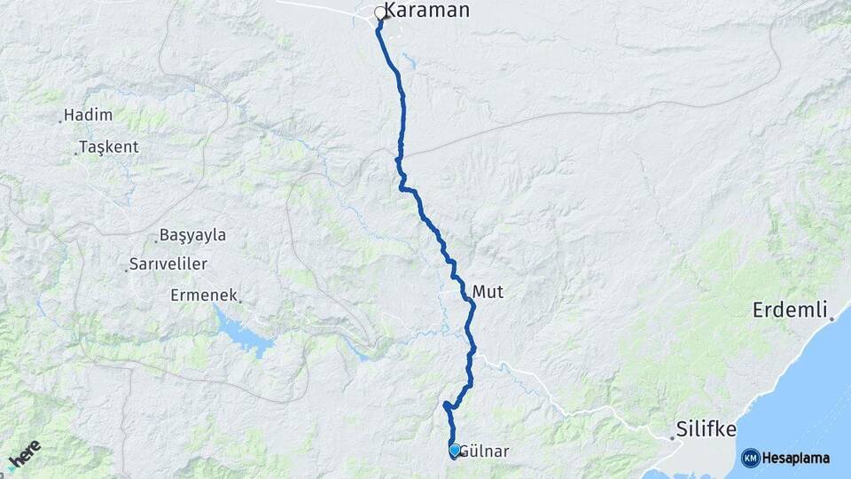 Mersin Gülnar Karaman Arası Kaç Km - Yol Haritası