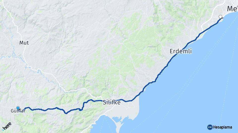 Mersin Gülnar Mezitli Arası Kaç Km - Yol Haritası