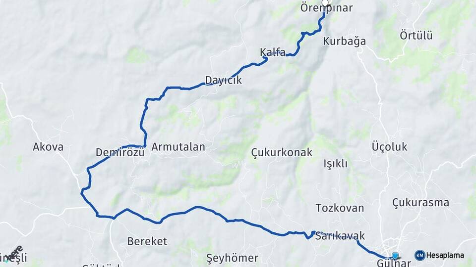 Mersin Gülnar Örenpınar Gülnar Arası Kaç Km - Yol Haritası
