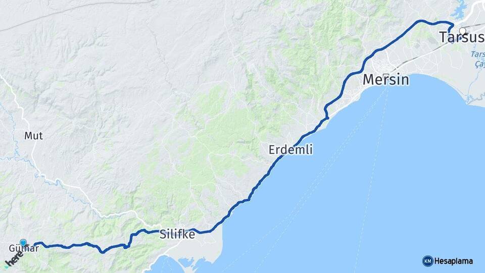 Mersin Gülnar Tarsus Arası Kaç Km - Yol Haritası