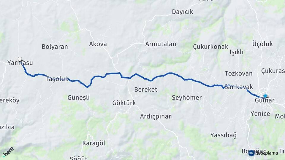 Mersin Gülnar Yarmasu Gülnar Arası Kaç Km - Yol Haritası