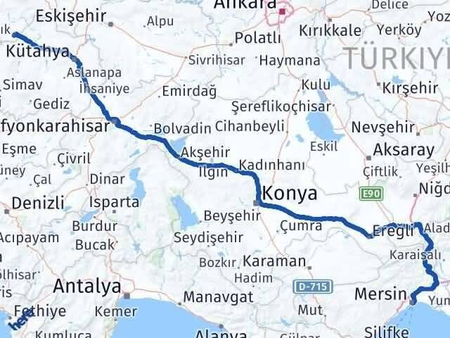Mersin Harmancık Bursa Arası Kaç Km - Yol Haritası