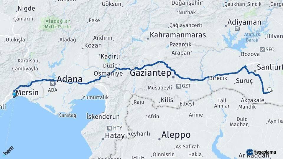 Mersin Harran Şanlıurfa Arası Kaç Km - Yol Haritası