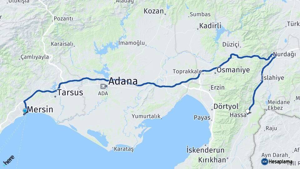 Mersin Hassa Hatay Arası Kaç Km - Yol Haritası