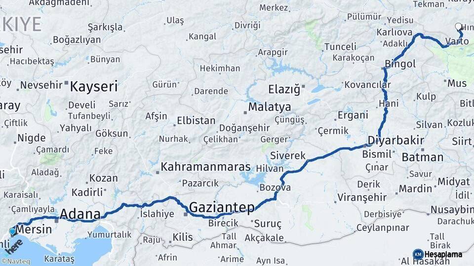 Mersin Hınıs Erzurum Arası Kaç Km - Yol Haritası