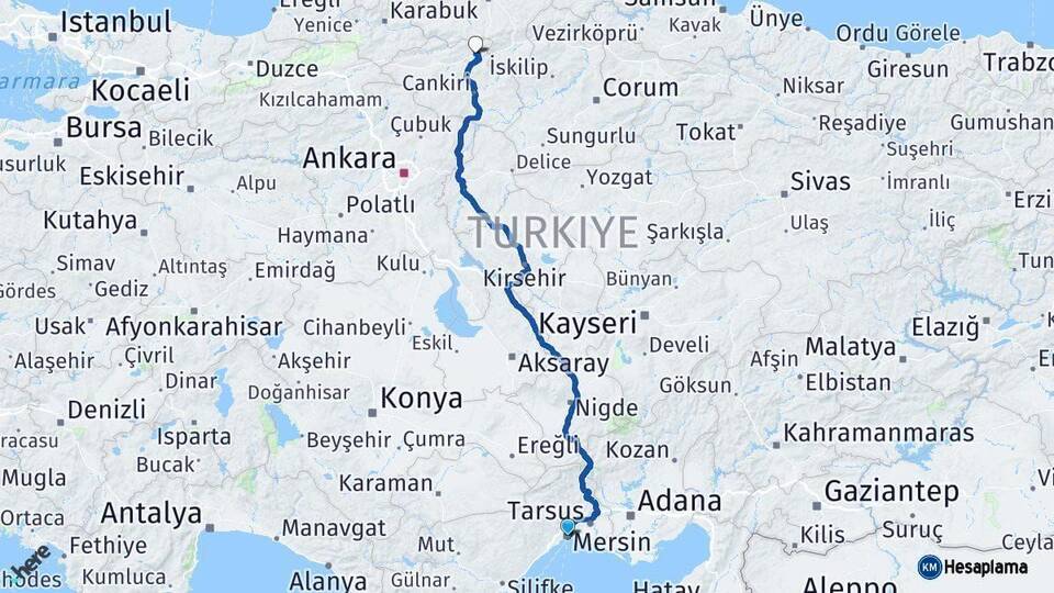 Mersin Ilgaz Çankırı Arası Kaç Km - Yol Haritası