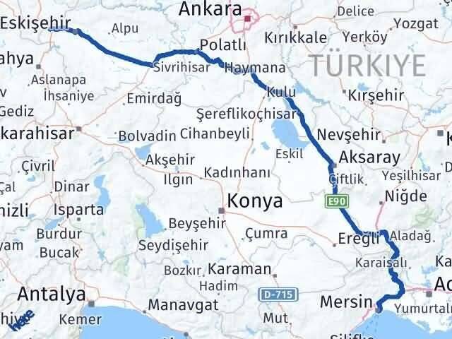 Mersin İnönü Eskişehir Arası Kaç Km - Yol Haritası