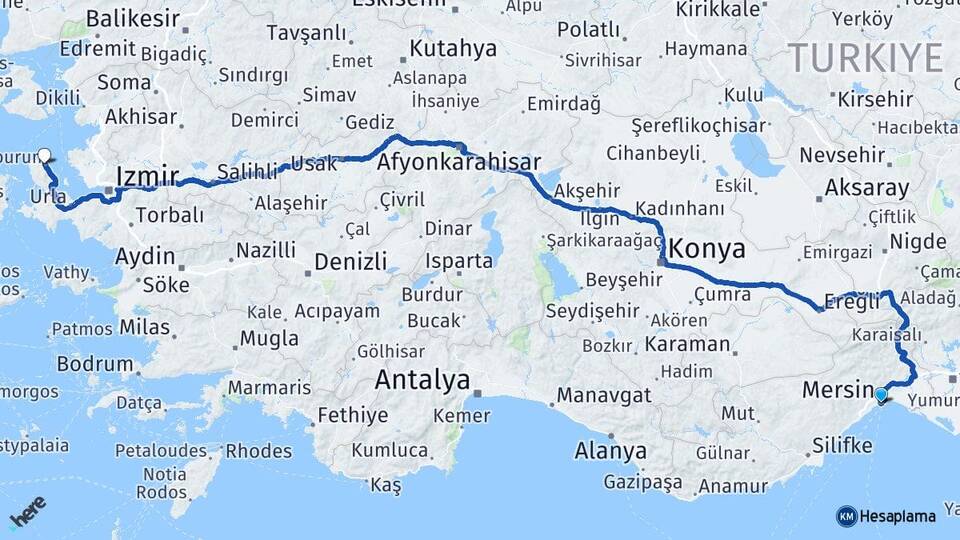 Mersin Karaburun İzmir Arası Kaç Km - Yol Haritası