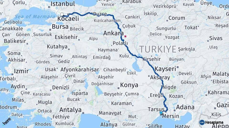 Mersin Karamürsel Kocaeli Arası Kaç Km - Yol Haritası
